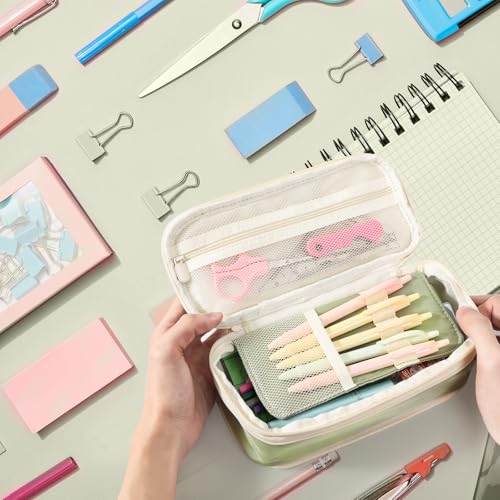 Image of Janhavi Initial Large Capacity Premium Oxford Cute Aesthetic Pencil Case Pouch Bag Special School Supplies Colored Stationery Organizer Gifts for Girls, Women, Adults
