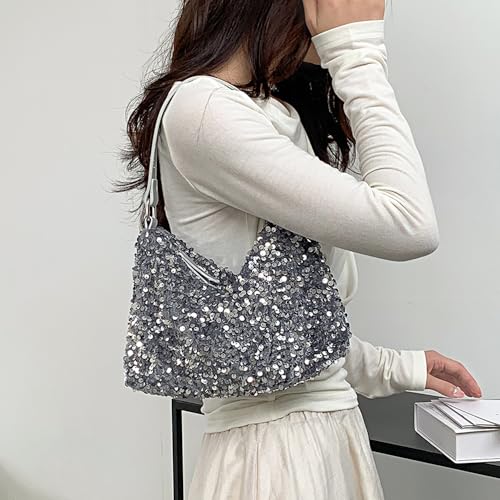 Womens Dazzling Clutch Handbag Purse Delicate Reversible Sequin Drawstring Shoulder Bag Large Capacity Tote Bag 7