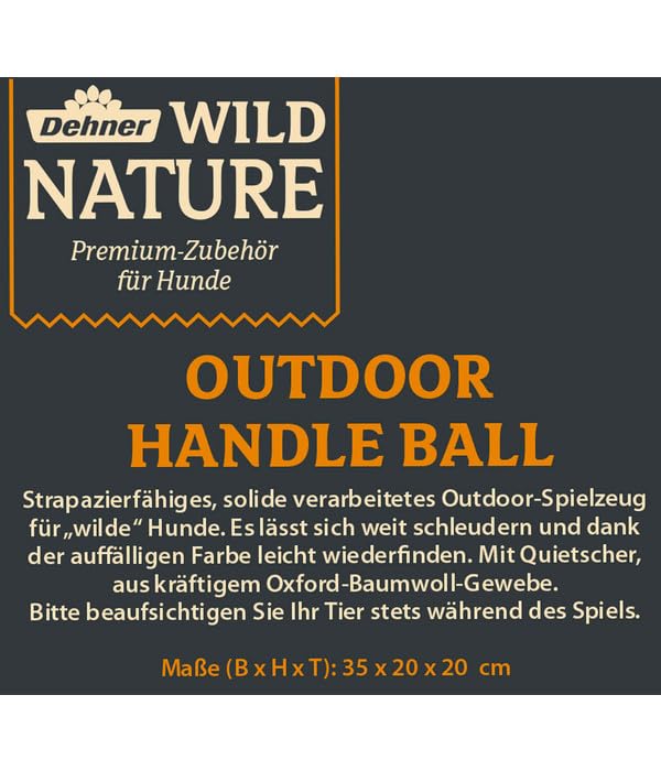 Dehner Wild Nature Hundespielzeug Outdoor Handle Ball, inkl. Quietscher, ca. 35 x 20 x 20 cm, Oxford-Baumwolle, orange