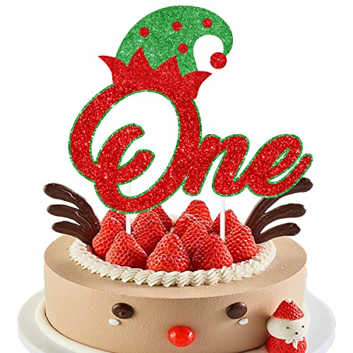Glitter Christmas One Cake Topper Red Merry Christmas First Cake Decoration Winter Holiday 1St Birthday Party Decor Supplies #TOP1