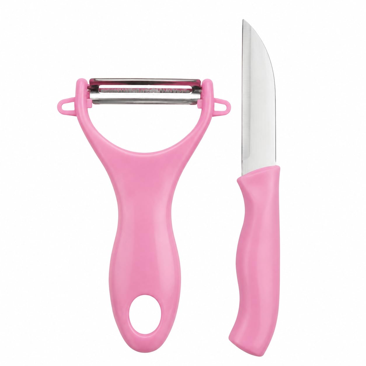 Kit Faca de Legumes e Descascador Rosa 2 Peças – Lâminas em Aço Inoxidável com Cabo