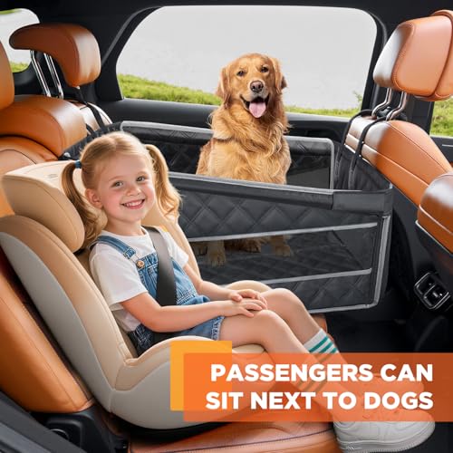 Gimars Verstärkung Extra Stabiler Hunde Autositz für Großer Mittlere Hunde, Wasserdicht Verbreiterung Hundesitz Auto Rückbank, Passagierfreundlich Hundebox Auto mit Netzfenstern Sicherheitsgurten, L