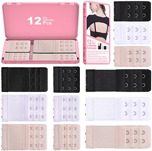 Anydzz Comfortable Bra Extender, Bra Extension with Storage Case, Soft and Elastic Bra Closure Extension for all Common Bra Models, Black, White or Beige, 3 or 3 Hook Rows to Choose
