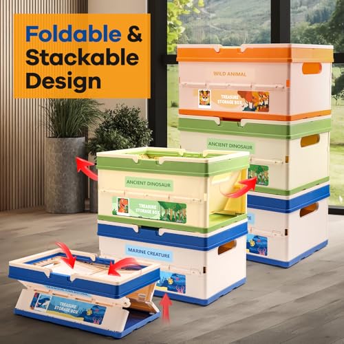 FRUSE Aufbewahrungsbox Kinder, 3er Set, Spielzeug Aufbewahrung, Faltbar Spielzeugkiste mit Deckel und Griff, Spielzeugkiste für Kinderzimmer, Spielzimmer, Schlafzimmer, Wohnzimmer