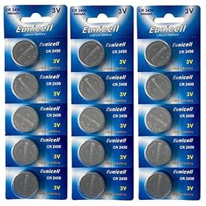 15 x CR2450 3V lithium knoopcel 540 mAh (3 blistercards met 5 batterijen) wegwerp merkproduct Eunicell FBA
