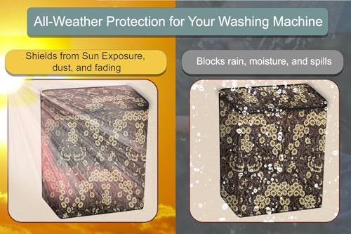 Image of Stylista Waterproof and Dustproof PVC Washing Machine Cover Compatible for Godrej 10 Kg Semi-Automatic Top Loading WSEDGE NEO 100 5.0 PB3 SLGR, Floral Pattern Brown Mustard