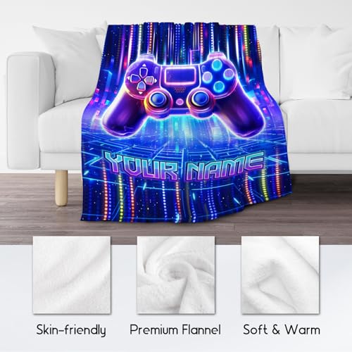 Mercuryelf Blanket for Boys Personalized Gaming Blankets Gifts - 4 Sizes Cozy Flannel Throw for Kids