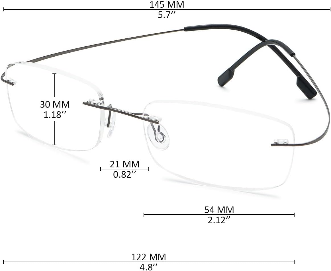 KOOSUFA Rimless Alloy Reading Glasses – Hingeless Super Lightweight Readers for Men and Women
