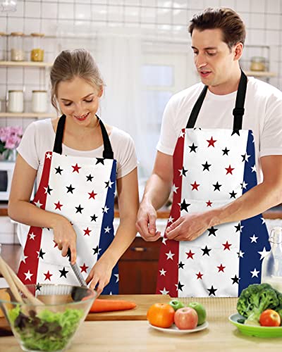 Chucoco Independence Day Kitchen Cooking Apron Patriotic Stars Blue Red White Waterproof Adjustable Bib Aprons For Women/Men #TOP1
