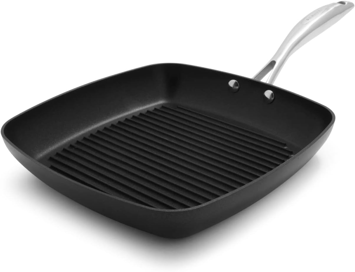 Scanpan Pro IQ 10.5 Inch Square Nonstick Grill Pan – Compatible with All Cooktops, Induction Ready, Metal Utensil Safe, Dishwasher & Oven Safe to 500°F, Black