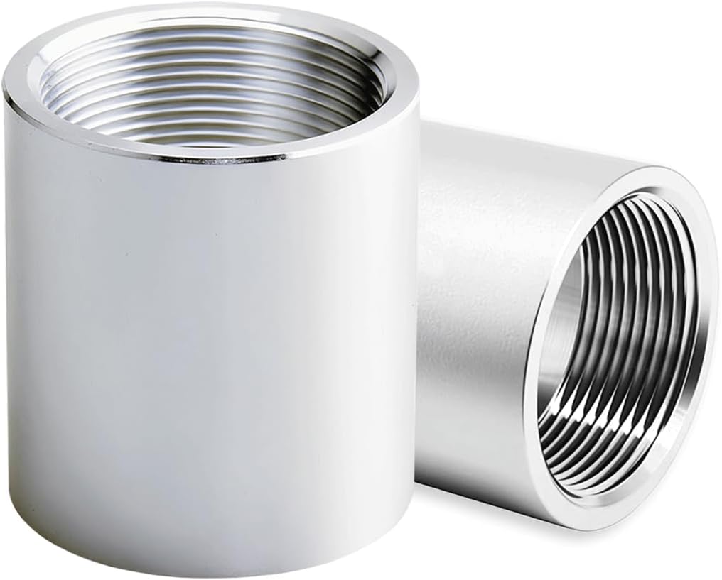 2 Pack 3/8" NPT Threaded Full Coupling, Aluminum 6061-T Schedule 40 Pipe Fitting, 0.375 Inch Female to Female Coupler, Corrosion Resistance 150 PSI for Air Water Oil