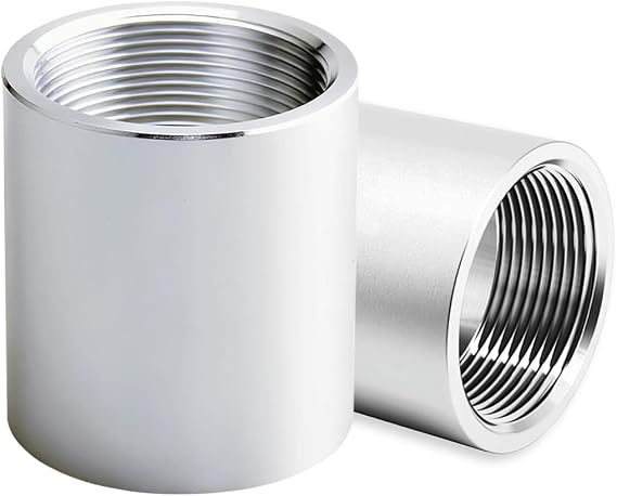 2 Pack 3/8 NPT Threaded Full Coupling, Aluminum 6061-T Schedule 40 Pipe Fitting, 0.375 Inch Female to Female Coupler, Corrosion Resistance 150 PSI for Air Water Oil