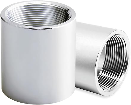 2 Pack 3/8" NPT Threaded Full Coupling, Aluminum 6061-T Schedule 40 Pipe Fitting, 0.375 Inch Female to Female Coupler, Corrosion Resistance 150 PSI for Air Water Oil