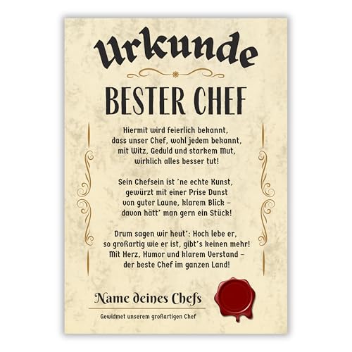 Palanemo Urkunde Bester Chef personalisiertes Geschenk für den Chef Geschenkidee lustig Geburtstag