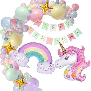 Unicorn Balloons Arch Garland Kit,Unicorn Party Decorations Girls,Pink Happy Birthday Banner, Birthday Party Balloons for Baby shower Wedding Girl Boy Birthday Party
