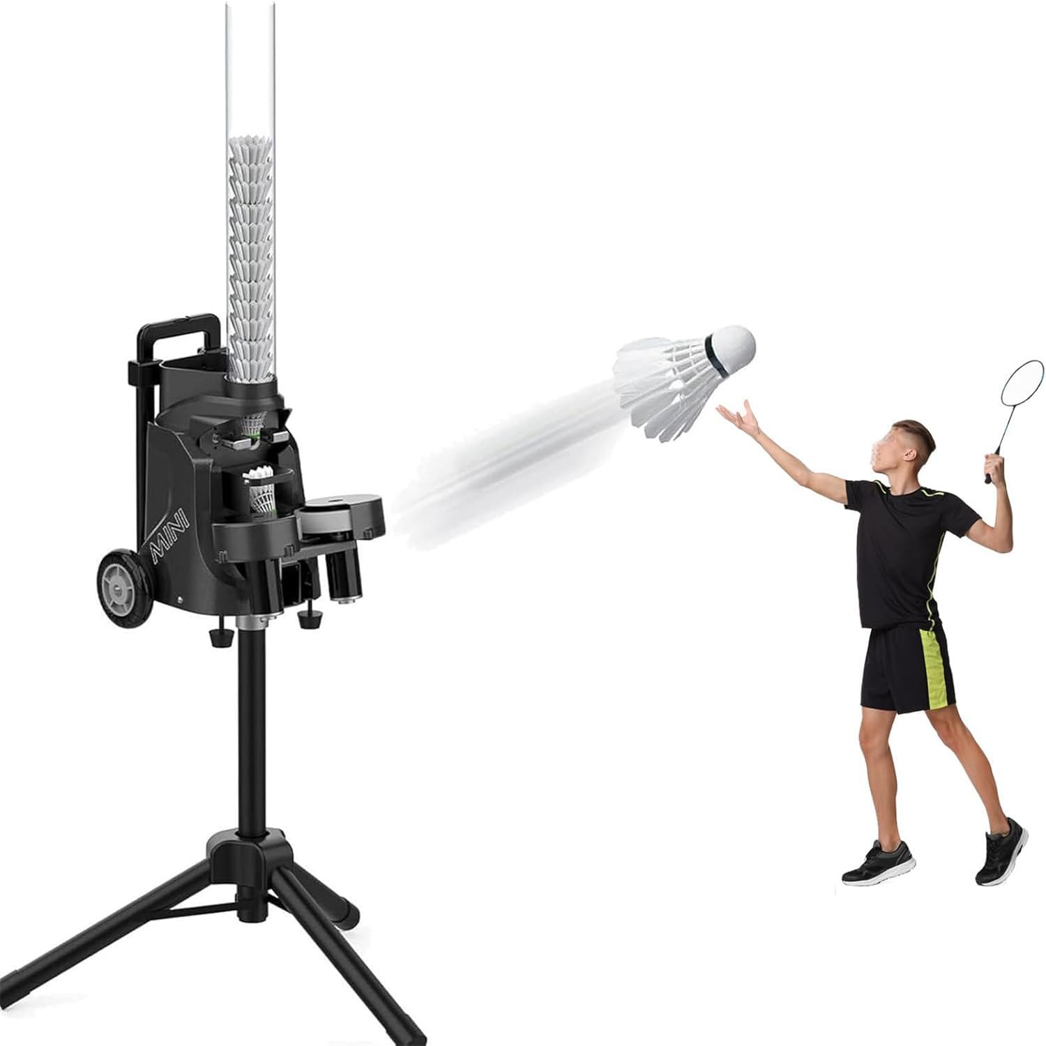 Lanzador automático de bolas de bádminton con 6 modos de entrenamiento, controlado por aplicación, máquina portátil con capacidad para más de 52 bolas, frecuencia de servicio 1.0-5S