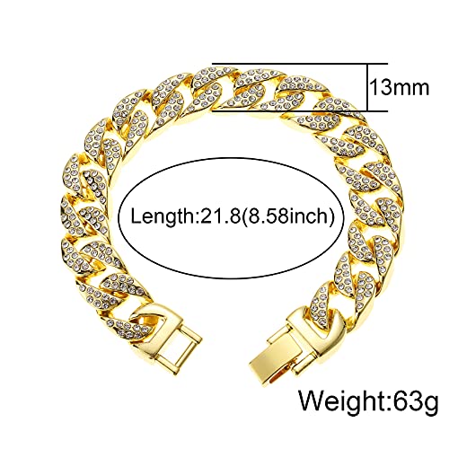 Saintda Cuban Link Chain Necklace Bracelet Set Men's Miami Iced Out Silver Gold Diamond Choker For Boys Women(Gold-13Mm,20) #TOP4