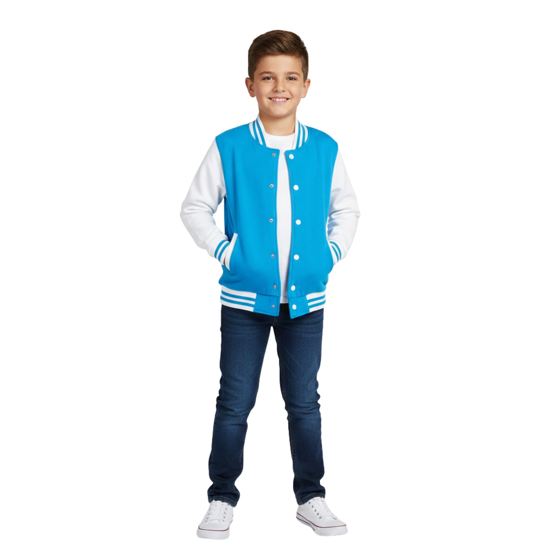 A2z 4 Kids Blue Baseball Contrast Varsity Jacket Stand Collar Coat