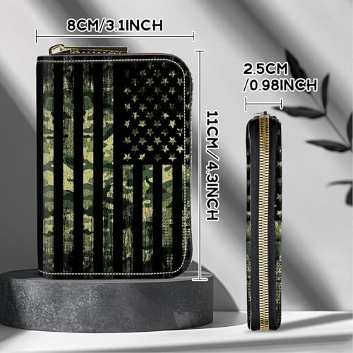 Image of Cute Credit Card Holder with Zipper, Military Camouflage American Flag RFID-Blocking Card Case Small Wallet for Women Men, Multi-slot Card Organizer Case Travel Accordion Wallet