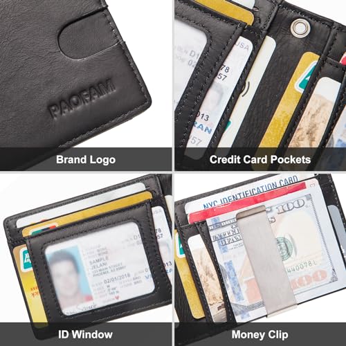 Chain Wallets for Men, Genuine Leather Blocking Bifold Wallet RFID Protective Credit Card Holder with Money Clip, Pickpocket Proof Slim Chain Wallet for Men3