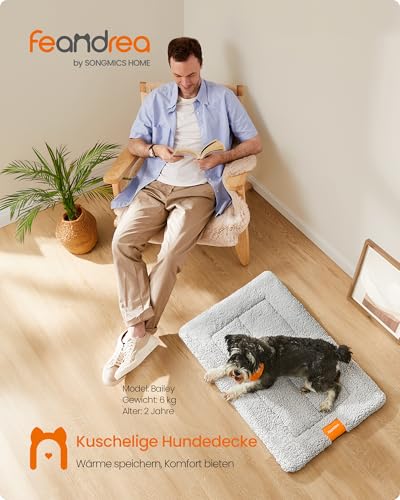 Feandrea Hundedecke, Haustier Decke, für Hunde, Katzen, 75 x 50 cm, M, maschinenwaschbar, trocknergeeignet, rutschfest, hellgrau PPB019G01