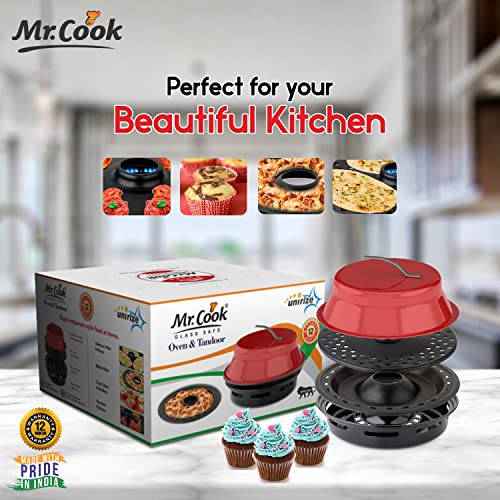 Image of MR COOK By United Metalik Gas Oven Tandoor | A Combination of Oven and tandoor | 4-Pieces | Red and Black | 1 Year Warranty