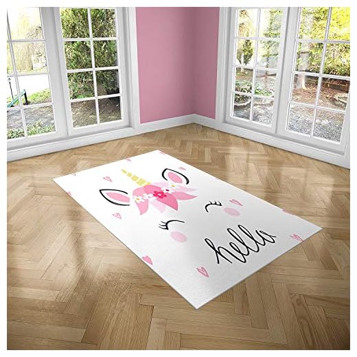 Oedim Alfombra Infantil Unicornio con Corazones para Habitaciones PVC | 95 x 120 cm |Moqueta PVC | Suelo vinílico | Decoración del Hogar | Suelo Sintasol | Suelo de Protección Infantil |