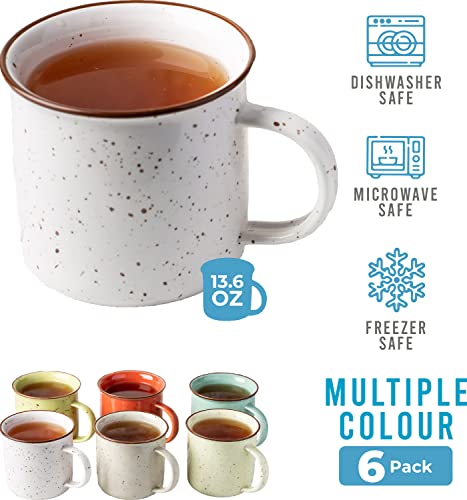 Speckled Campfire Style Mugs - Set Of 6 - 14 Oz - Cozy Colors -Coffee Cups - Camping Coffee Mugs - Ceramic | Enamel - Use For Tea / Hot Drinks #TOP6