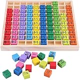 UMBWORLD Wooden Toys Hundred Board Montessori Math 10x10 Times Table Tray with Answers Multiplication Board Educational Game for Kids (Multiplication Board)