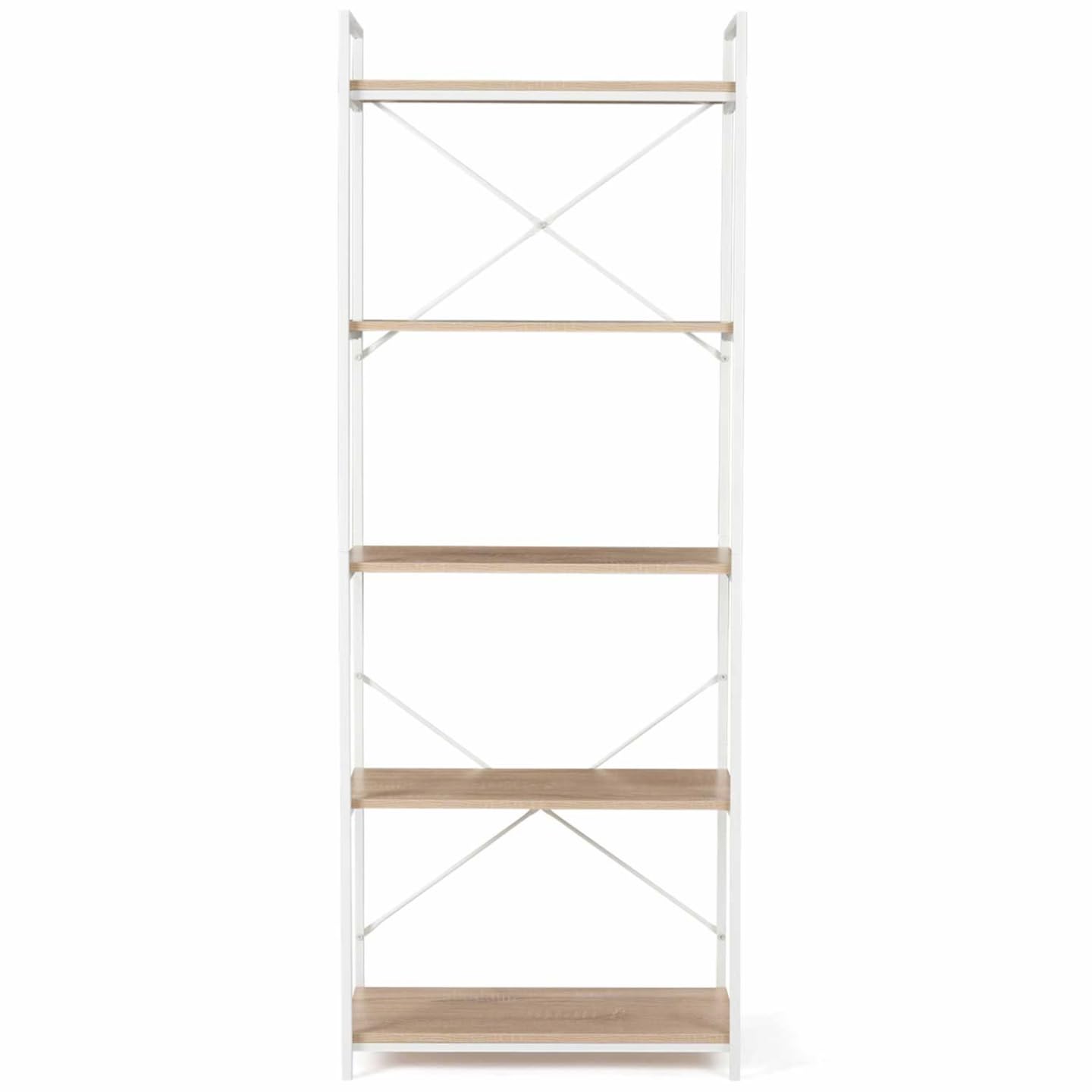IDMarket - DETROIT Estantería de 5 niveles 170 cm diseño industrial madera y metal blanco