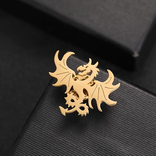 Image of Dinosaur Pterosaur Chinese Dragon Brooch Stainless steel Bow Button Suit Badge Men's Women's Gifts