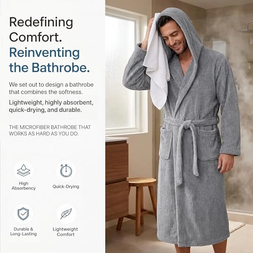 Image of PJGGZ Men's Bathrobes with Hood, Soft Long Towel Robe for Men - Super Absorbent Quick Dry yet Warm