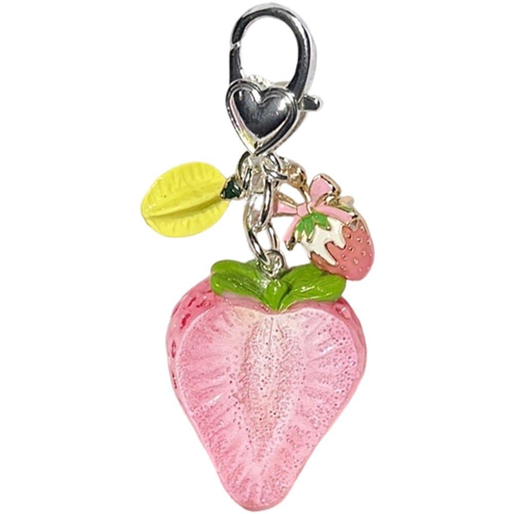 Sslvya Pink Strawberry Keychain Fruit Bag Charms, Sweet Purse Handbags Key Chain Pendant Backpack Keychains Gift Accessories