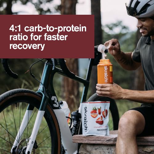 Image of Skratch Labs Post Workout Recovery Drink Mix Strawberries and Cream (21.2 oz, 12 Servings) with Complete Milk Protein of Casein and Whey and Probiotics, Gluten Free, Kosher, Natural, Vegetarian