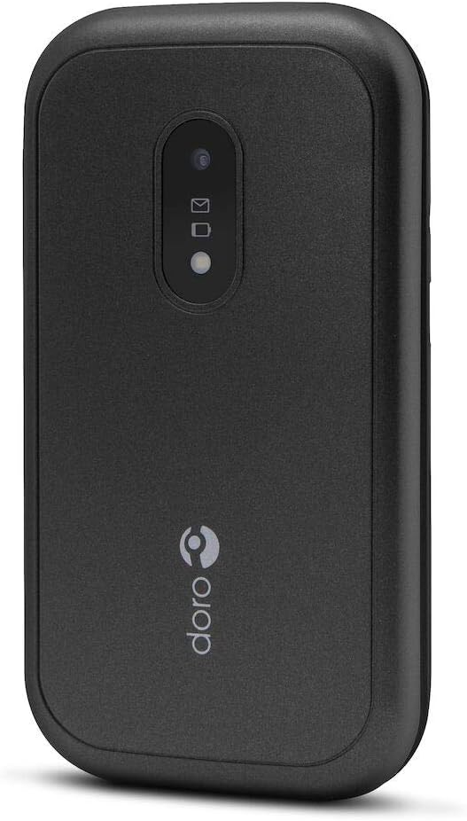 Doro 6040 Senior Mobile Phone, rear view showing camera, message indicators, and Doro logo.