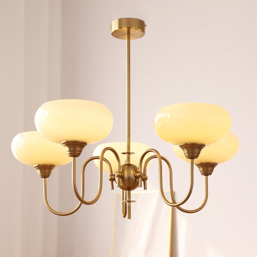 HXYSXHJUO 5-light Chandelier Vintage Glass Pendant Light Gold Metal Hanging Ceiling Lamp Living Room Chandeliers Bedroom Dining Decor Suspension Lighting Fixture E27 Droplight