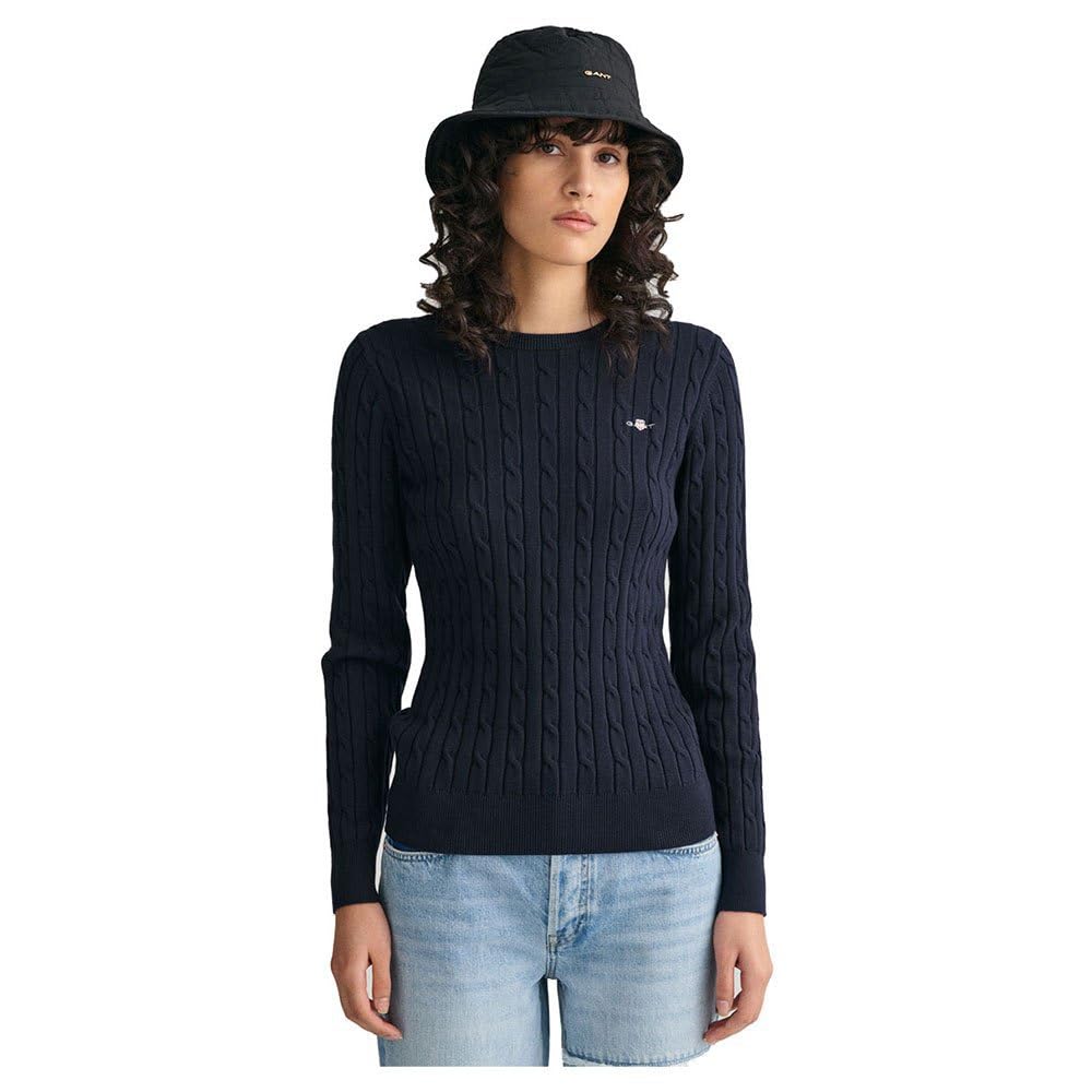 GANT Damski sweter ze stretchu, bawełna Cable C, Evening Blue, Standard, niebieski (Evening Blue), XS
