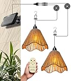 DOMXRUI Solar Chandelier Outdoor Waterproof, Gazebo Lights Solar Powered with Remote Control, Boho Hanging Pendant Light for Porch, Patio, Pergola, Shed, Chicken Coop, Balcony(2 Lights)