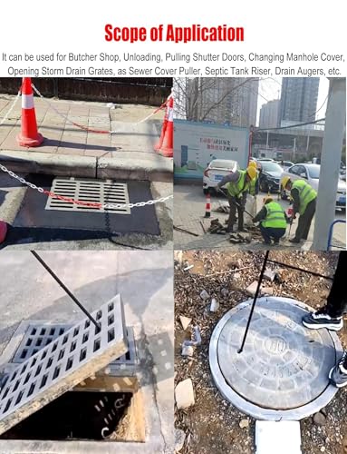 Gancho para tapa alcantarilla elevador de rejillas drenaje acero mango T 6