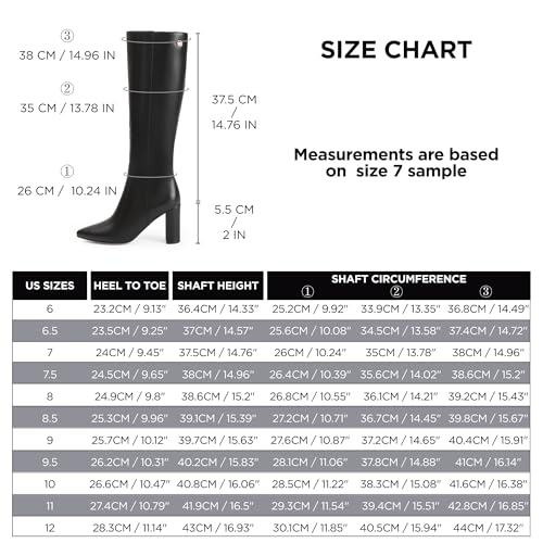 iiimmu Knee High Boots for Women 3 IN Chunky Heel with Side Zipper Soft Faux Leather Tall Boots Pointed Toe 15 IN Shaft3