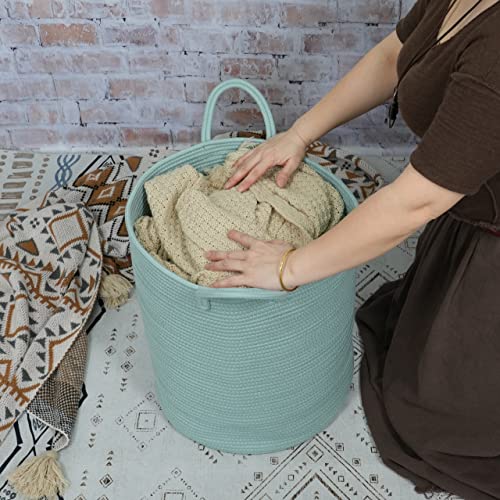 Image of XUANGUO Cotton Rope Laundry Basket Hamper for Clothes Large Light Green