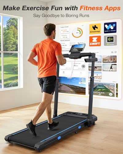 Image of WELLFIT Treadmill with Auto Incline, 4 in 1 Foldable Treadmills for Home with Adjustable Height, 3.5HP Quiet Under Desk Treadmill, 400 LBS Capacity Portable Walking Pad with App, Space-Saving Design