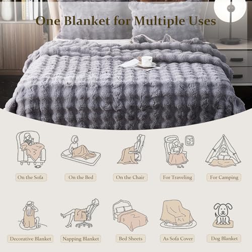 GKXLH Soft Fluffy Blanket - Fuzzy Throw Blanket for Couch, Plush Rabbit Faux Fur Blanket, Cute Cozy Blankets for Women, Warm Thick Big Bubble Blankets for Bed Sofa Bedroom Living Room - 90"x98" Queen - Cosy Home Interiors GKXLH Soft Fluffy Blanket - Fuzzy Throw Blanket for Couch, Plush Rabbit Faux Fur Blanket, Cute Cozy Blankets for Women, Warm Thick Big Bubble Blankets for Bed Sofa Bedroom Living Room - 90"x98" Queen - Image 3