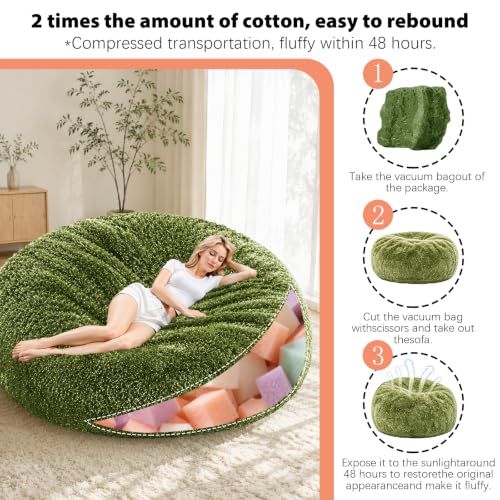 Image of Memory Foam Bean Bag Chair for Adults, 6FT Green Shining