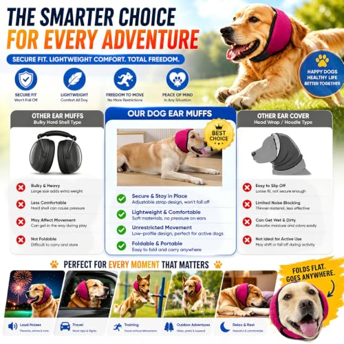 Image of LHP Dog Ear Muffs Noise Cancelling, Calming Ear Cover Protection for Anxiety Relief, Thunder, Fireworks, Ear Wraps for Dog Travel and Grooming, Hematoma Prevention (Hot Pink, M)