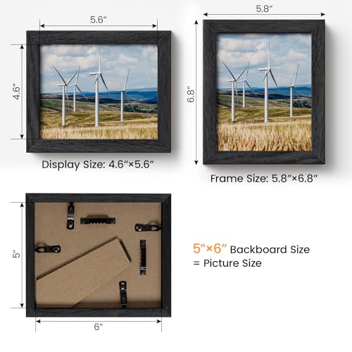 Image of 5x6 Picture Frame,Solid Oak Wood 5 inchx6 inch Photo Frame, Black Color Tempered Real Glass 5 by 6 Wooden Frames with No Mat,6x5 Picture Frames for Wall or Tabletop Display
