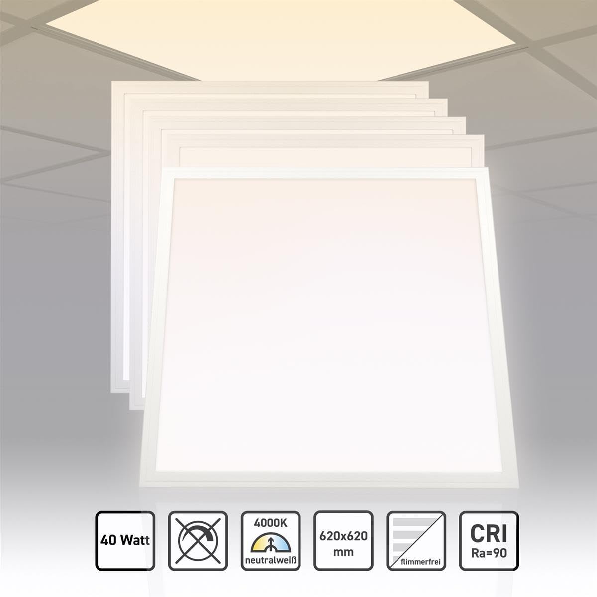5x LED Panel 62x62 Neutralweiß 4000K 40W CRI90