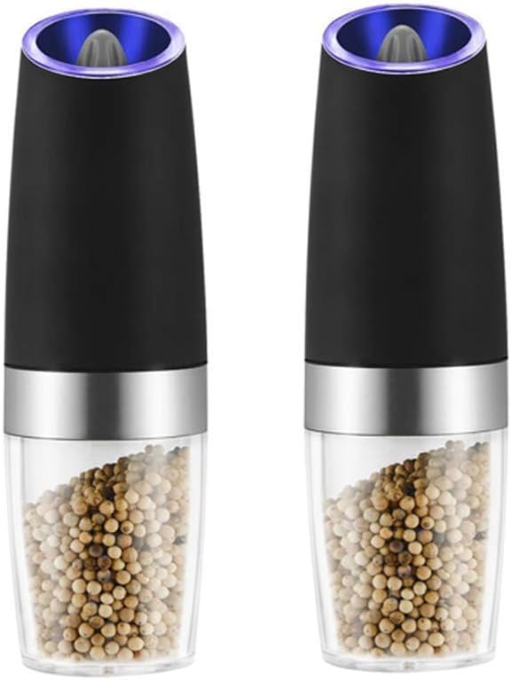 Professional Gravity Electric Salt and Pepper Grinder Sets,Battery Powered Pepper Mill and Salt Mill,High Capacity,Adjustable Grind Coarseness with Blue LED Light.