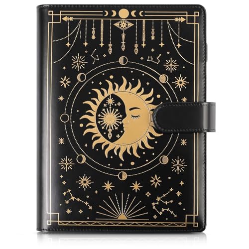 SKYDUE A5 Binder, A5 Ring Binder Faux Leather, Refillable A5 6 Ring Binder, Budget Binder A5 Cover(Inner Paper Not Included), A5 Organizer for Office, School and Travel(Onyx-Black)