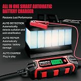 GOOLOO Supersafe S4 4 Amp Car Battery Charger Automotive, 6V/2A 12V/4A Smart Trickle Charger Maintainer, Automatic Motorcycle Battery Charger for Truck Lawn Mower RV Lead-Acid Battery - 4